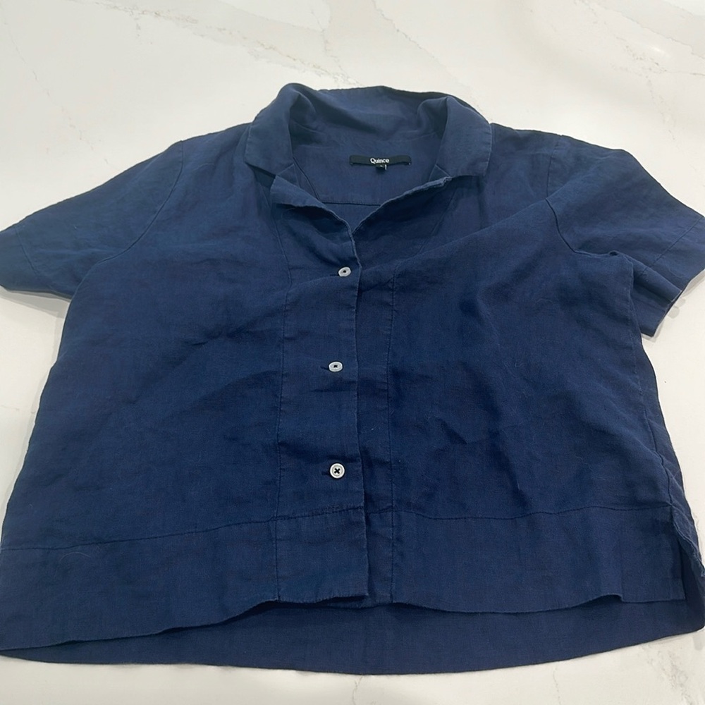 Quince Linen navy blue short sleeve S